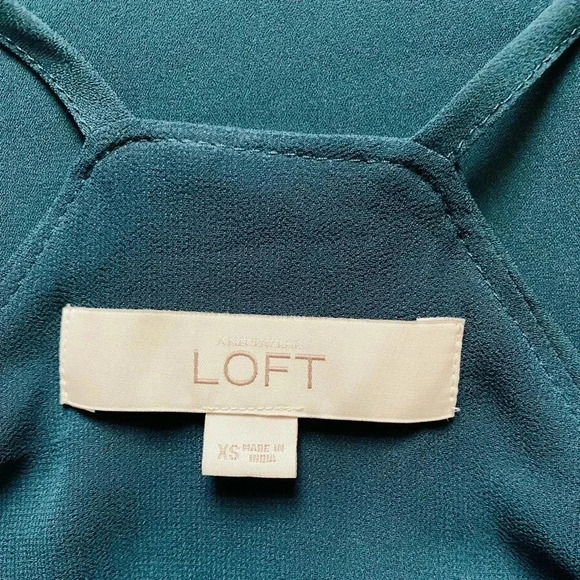 ANN TAYLOR LOFT |Women’s Teal Strapy Dolphin Hem Sheath Mini Shift Dress Size XS - Picture 8 of 9